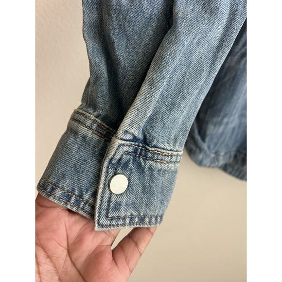 ASOS Design Shirt Women 2 Blue Patch Work Plaid Front Closure - Picture 7 of 9